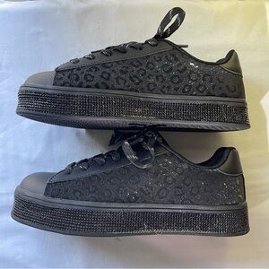 UUBARIS Women's Leopard Black Glitter Sneakers Tennis Shoes Size 7 New Chic Fun